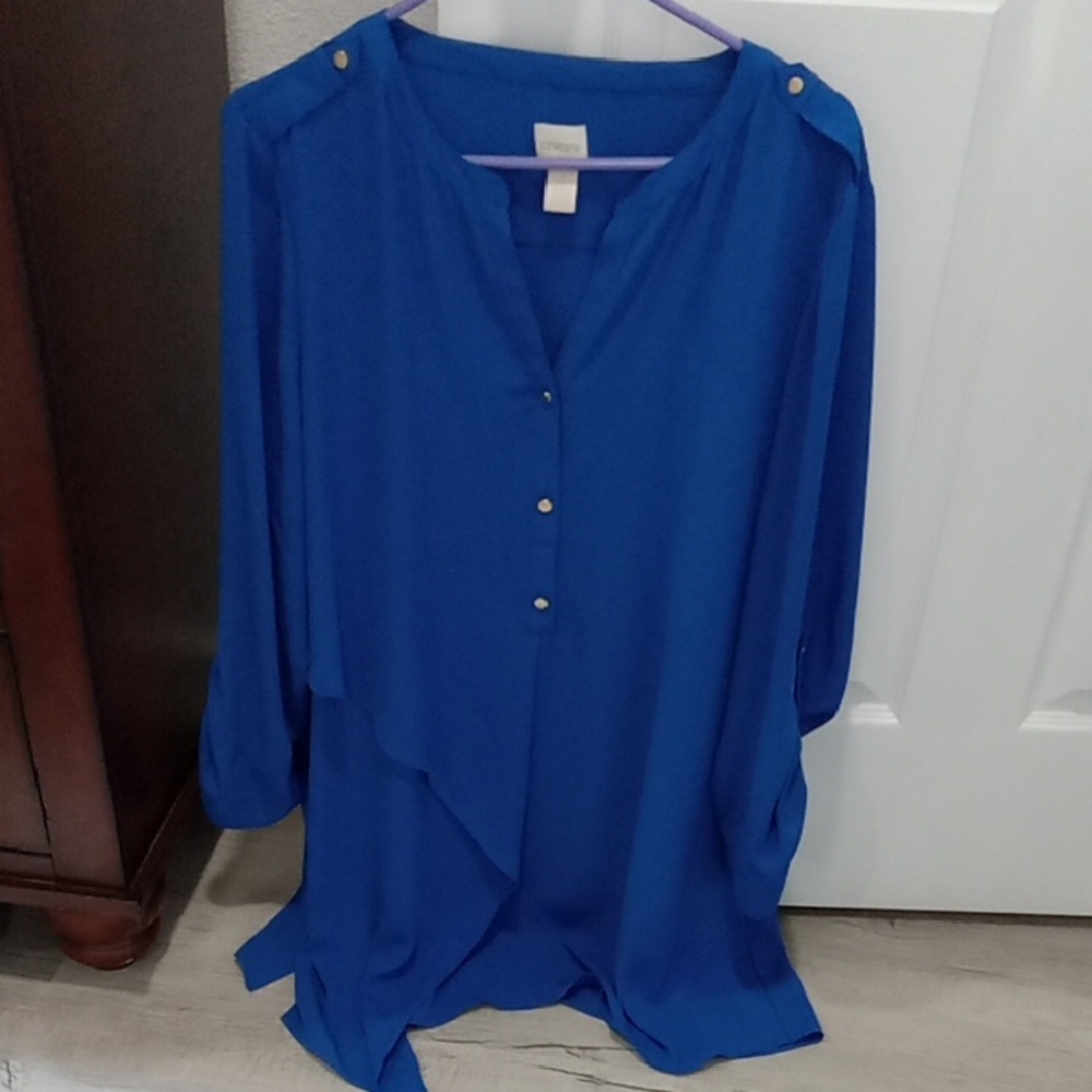 Chico's Royal Blue Button-Front Tunic with Shoulder Tabs